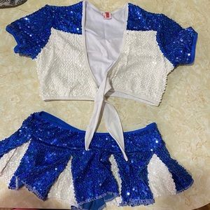 Roma M/L sequin cheerleader costume 2 piece blue white Halloween